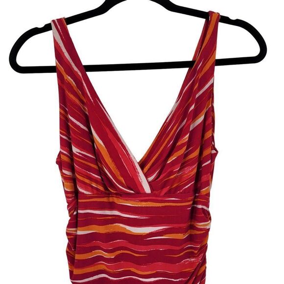 Vintage 80s Ralph Lauren Stretch Sleeveless Midi 8 Pink Striped Surplice Bodycon - Picture 5 of 12